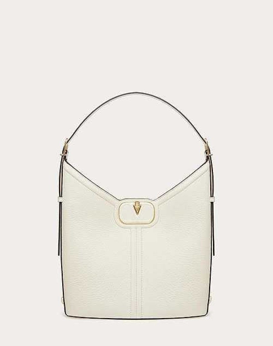 Valentino Vlogo Leather Hobo Bag In Grainy Calfskin | Shoulder Bags