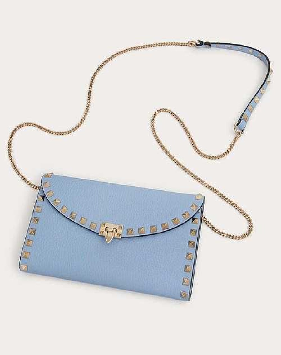 Valentino Rockstud Wallet With Chain In Grainy Calfskin | Mini Bags