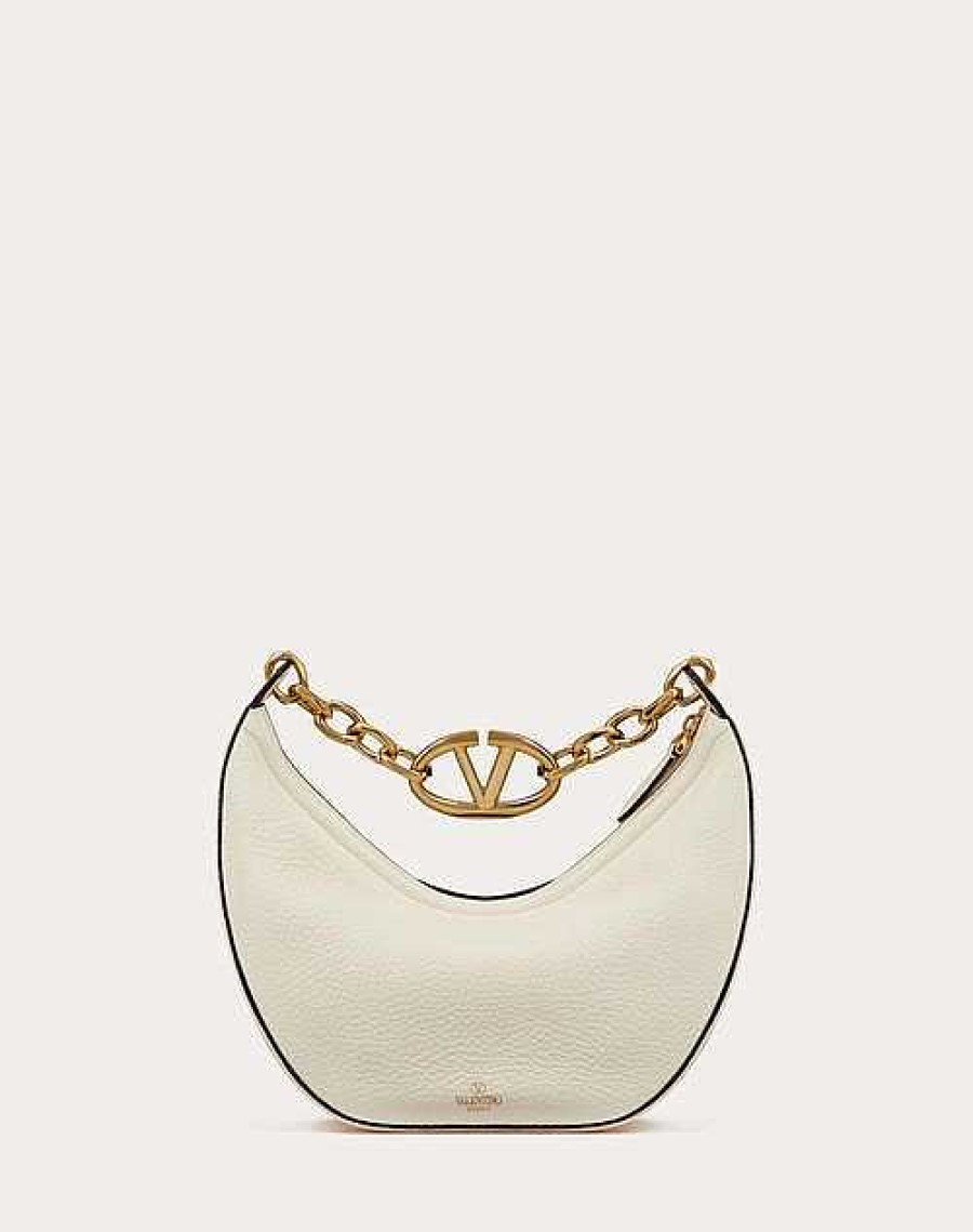 Valentino Small Vlogo Moon Hobo Bag In Grainy Calfskin With Chain | Shoulder Bags