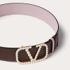 Valentino Vlogo Signature Reversible Belt In Shiny Calfskin With Pearls 40 Mm | Belts