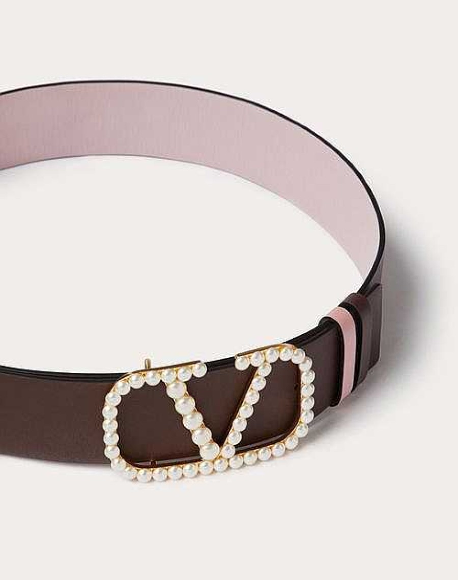 Valentino Vlogo Signature Reversible Belt In Shiny Calfskin With Pearls 40 Mm | Belts