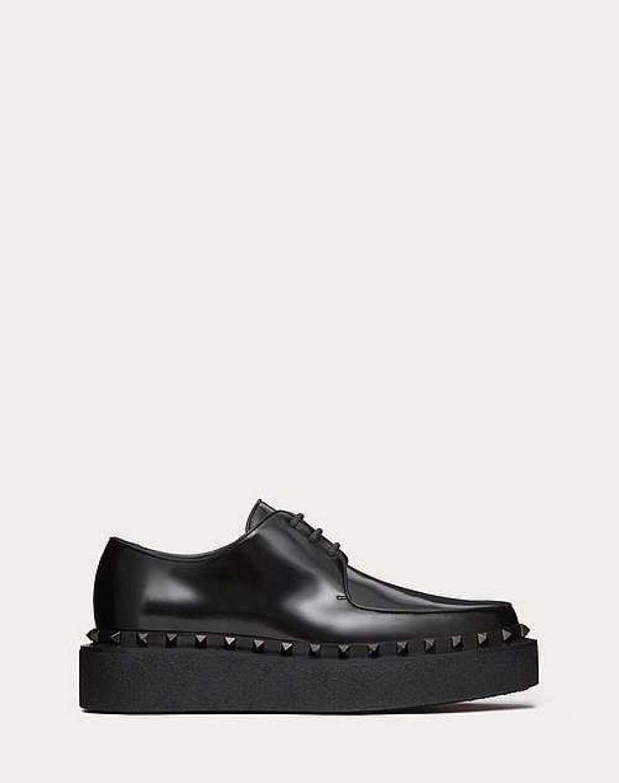 Valentino M-Way Rockstud Calfskin Derby With Tone-On-Tone Studs | Lace-Ups And Loafers