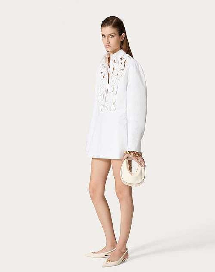 Valentino Embroidered Compact Popeline Short Dress | Dresses