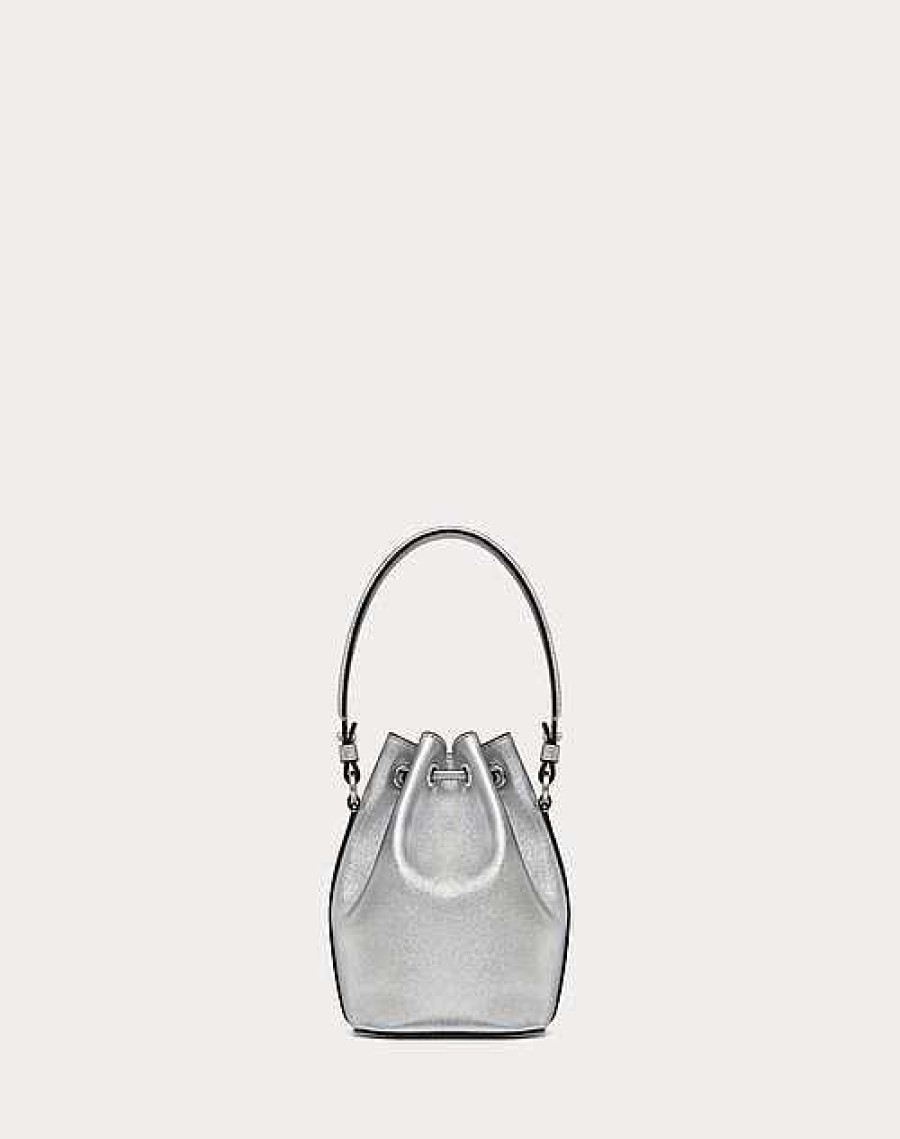 Valentino Mini Vlogo Signature Bucket Bag In Metallic Nappa Leather | Shoulder Bags