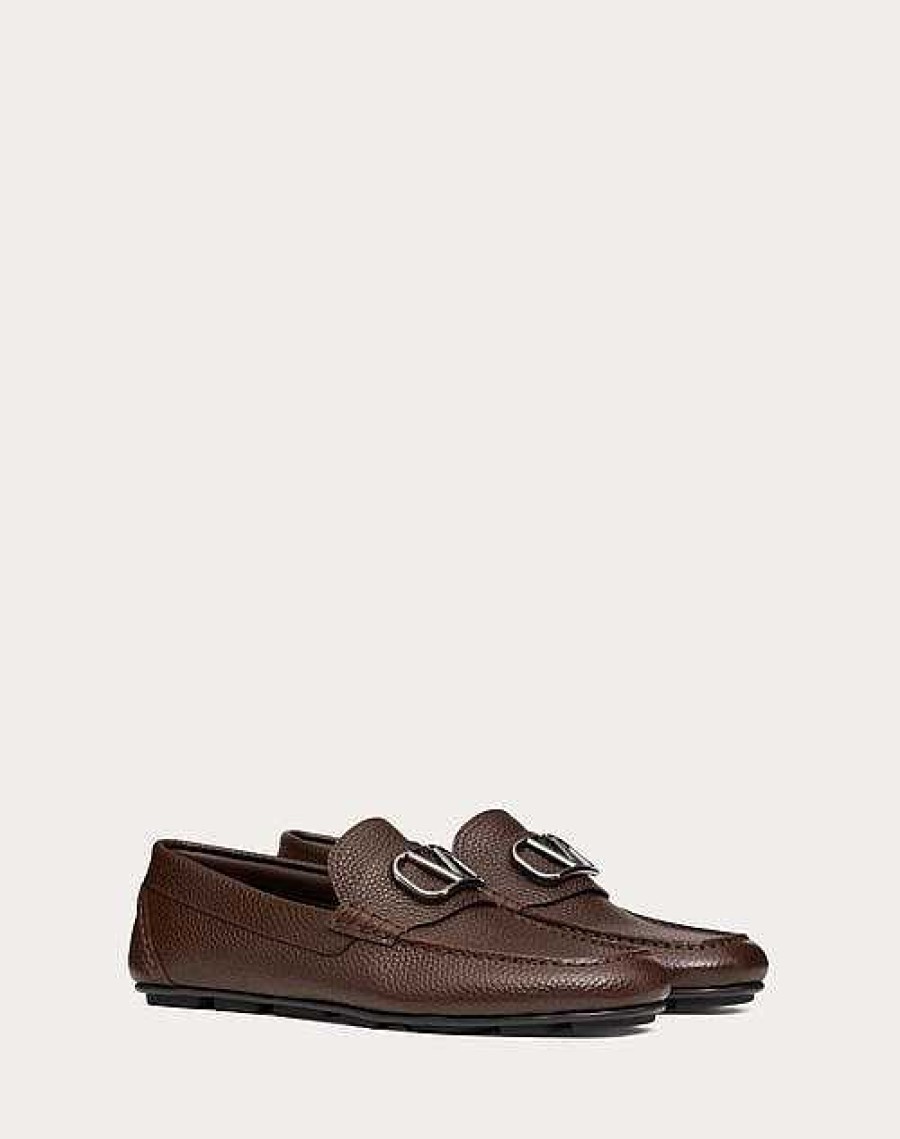 Valentino Vlogo Signature Grainy Calfskin Driving Shoe | Lace-Ups And Loafers