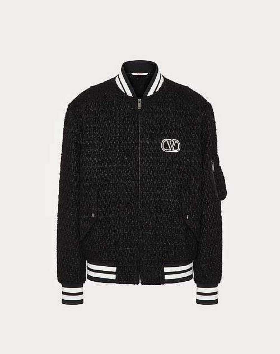 Valentino Lurex Wool Tweed Bomber Jacket With Vlogo Signature Patch | Outerwear