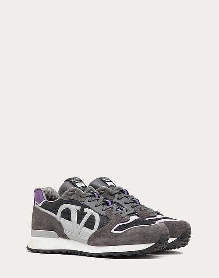 Valentino Vlogo Pace Low-Top Sneaker In Split Leather, Fabric And Calf Leather | Sneakers