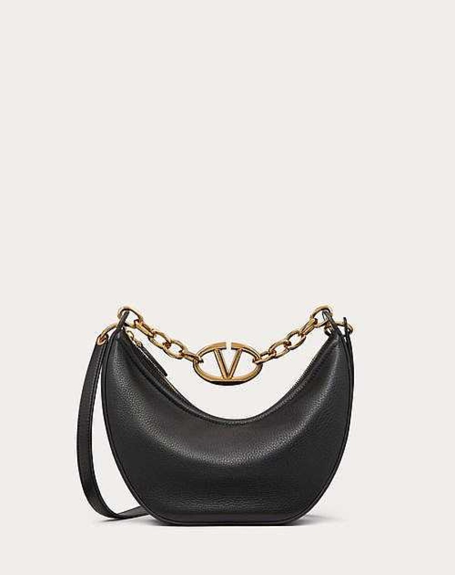 Valentino Small Vlogo Moon Hobo Bag In Grainy Calfskin With Chain | Shoulder Bags