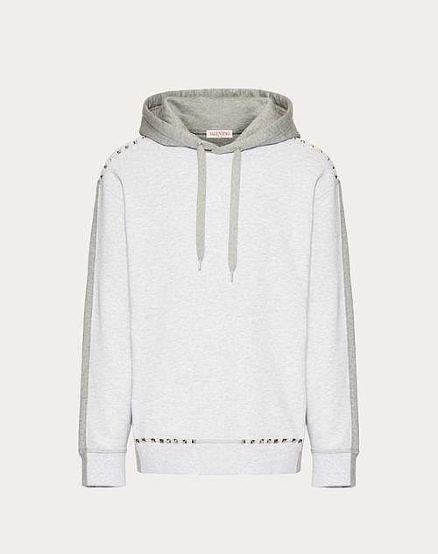 Valentino Cotton Hooded Sweatshirt With Rockstud Untitled Studs | T-Shirts And Sweatshirts