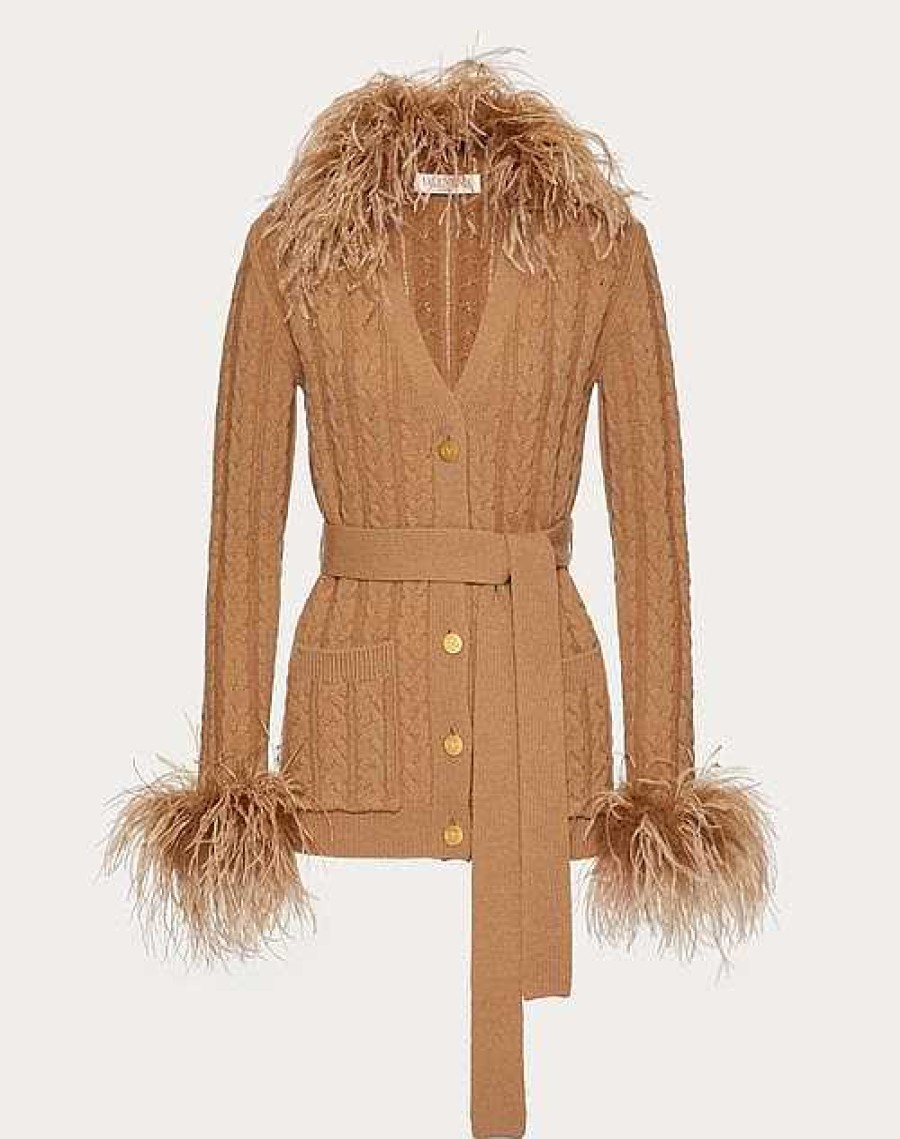 Valentino Embroidered Wool Cardigan With Feathers | Knitwear