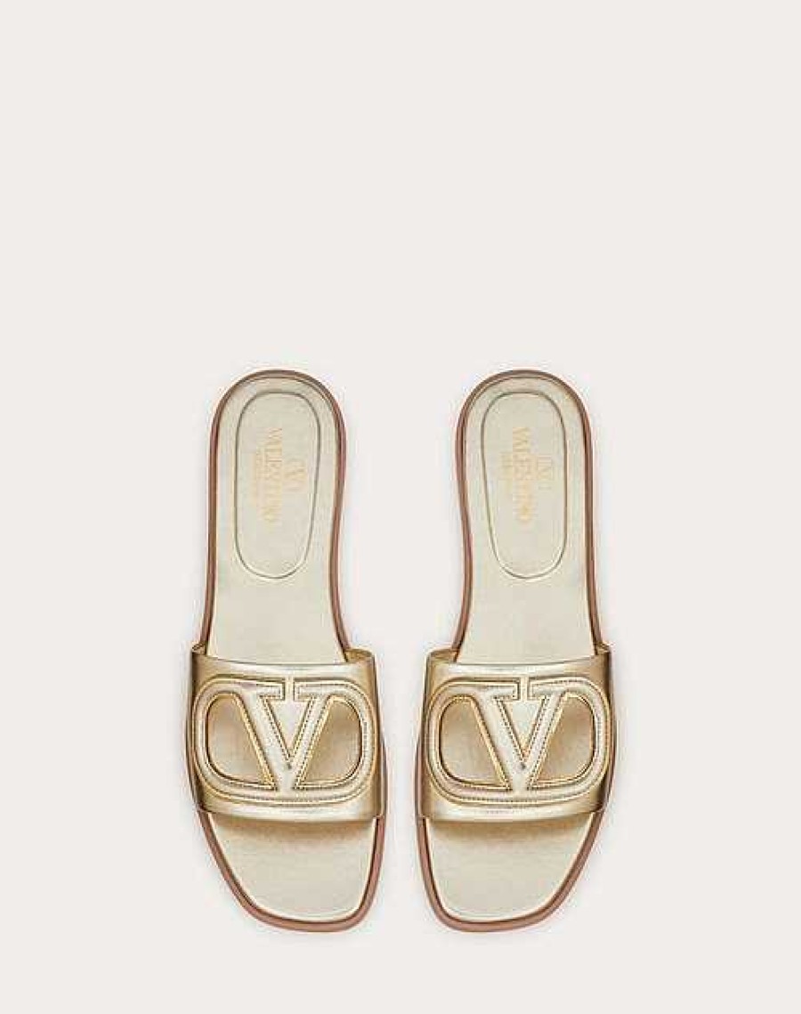 Valentino Vlogo Cut-Out Laminated Nappa Leather Slide Sandal | Slides And Thongs