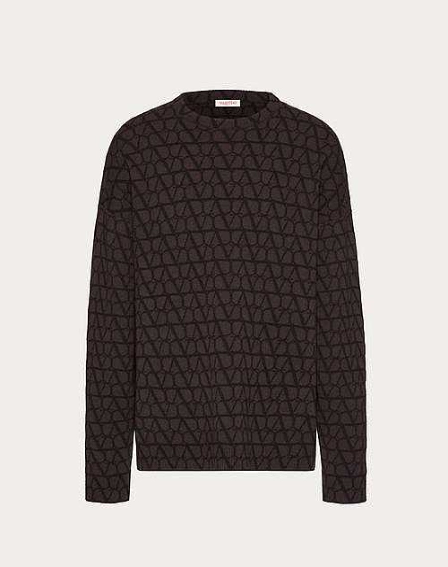 Valentino Wool Crewneck Sweater With Toile Iconographe Pattern | Knitwear