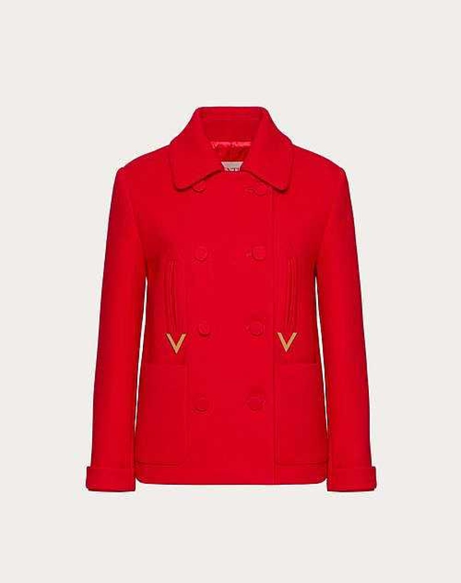 Valentino Texture Double Crepe Peacoat | Jackets And Blazers