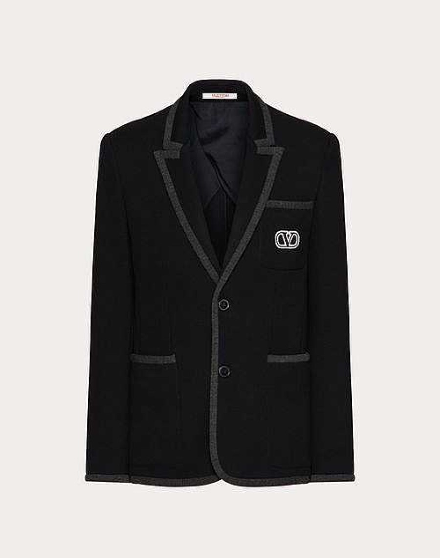 Valentino Single-Breasted Cotton Jersey Jacket With Vlogo Signature Patch | Coats And Blazers