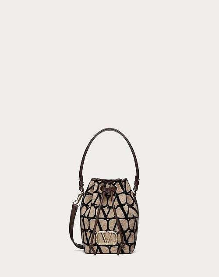 Valentino Mini Vlogo Signature Bucket Bag In Toile Iconographe | Shoulder Bags