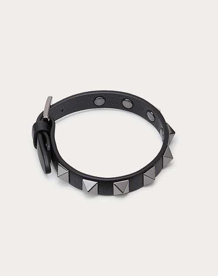 Valentino Rockstud Leather Bracelet With Ruthenium Studs | Jewelry