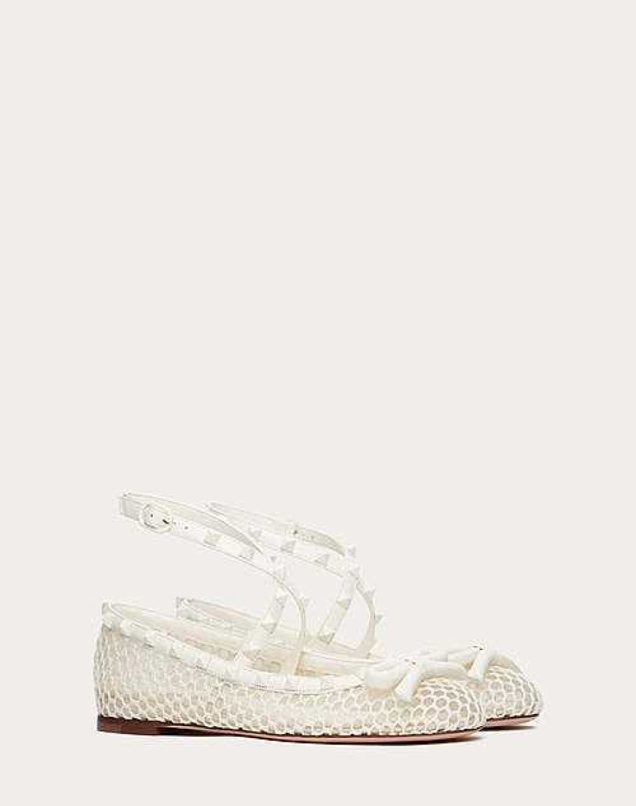 Valentino Rockstud Mesh Ballerinas With Tone-On-Tone Studs | Ballerinas