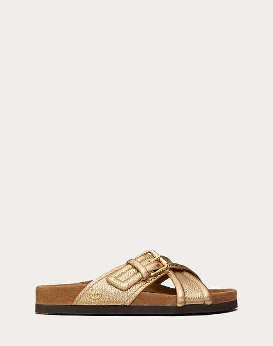 Valentino Fussfriend Slide Sandal In Metallic Grainy Calfskin 30Mm | Slides And Thongs