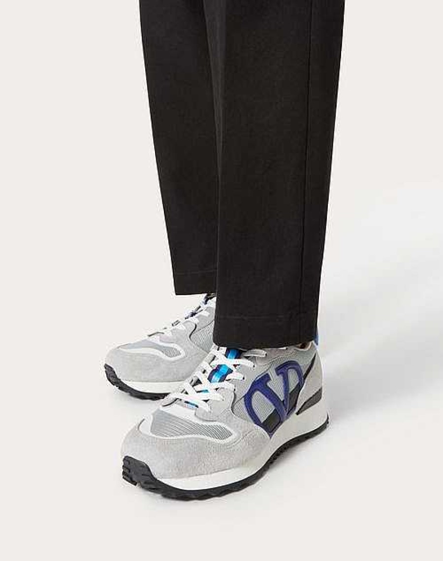 Valentino Vlogo Pace Low-Top Sneaker In Split Leather, Fabric And Calf Leather | Sneakers