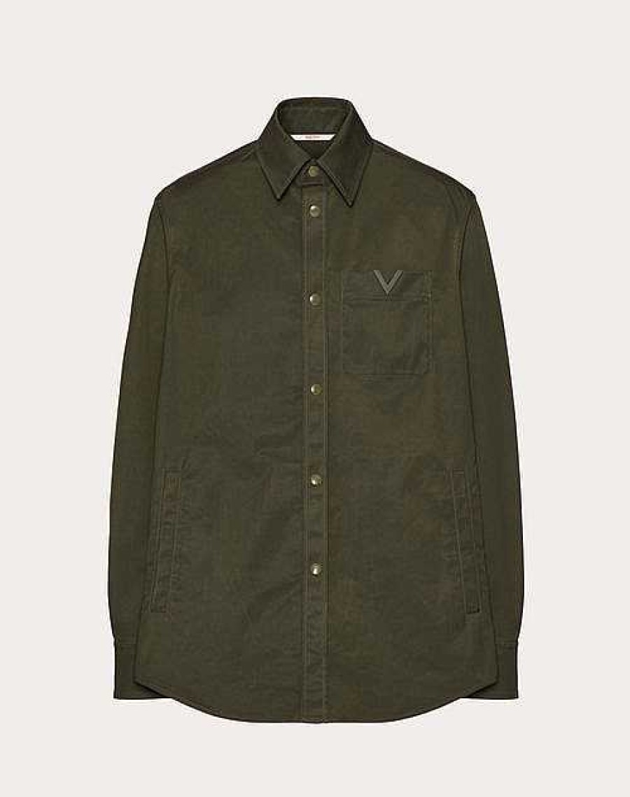 Valentino Nylon Shirt Jacket With Rubberized V Detail | Outerwear