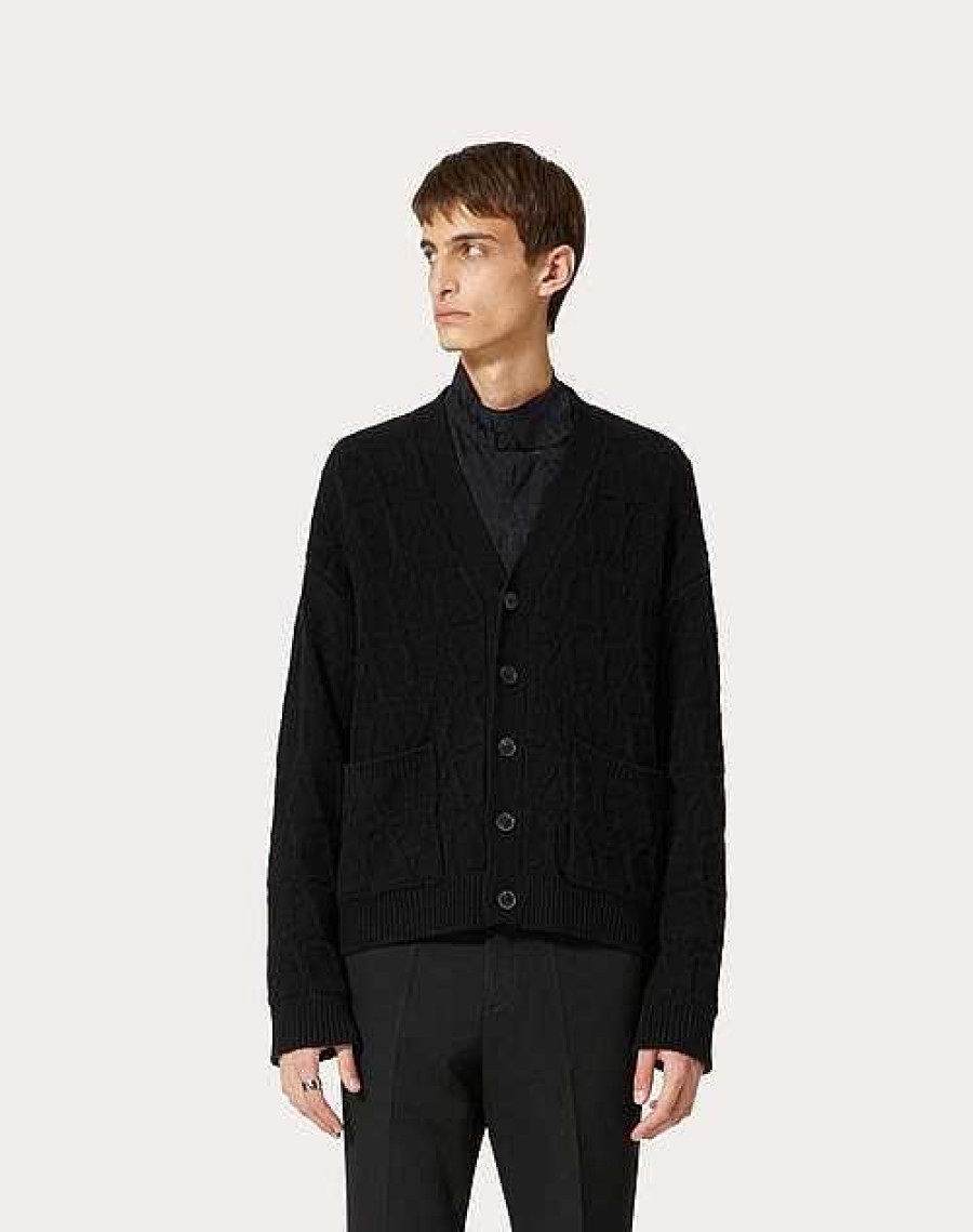 Valentino Wool Cardigan With Toile Iconographe Pattern | Knitwear