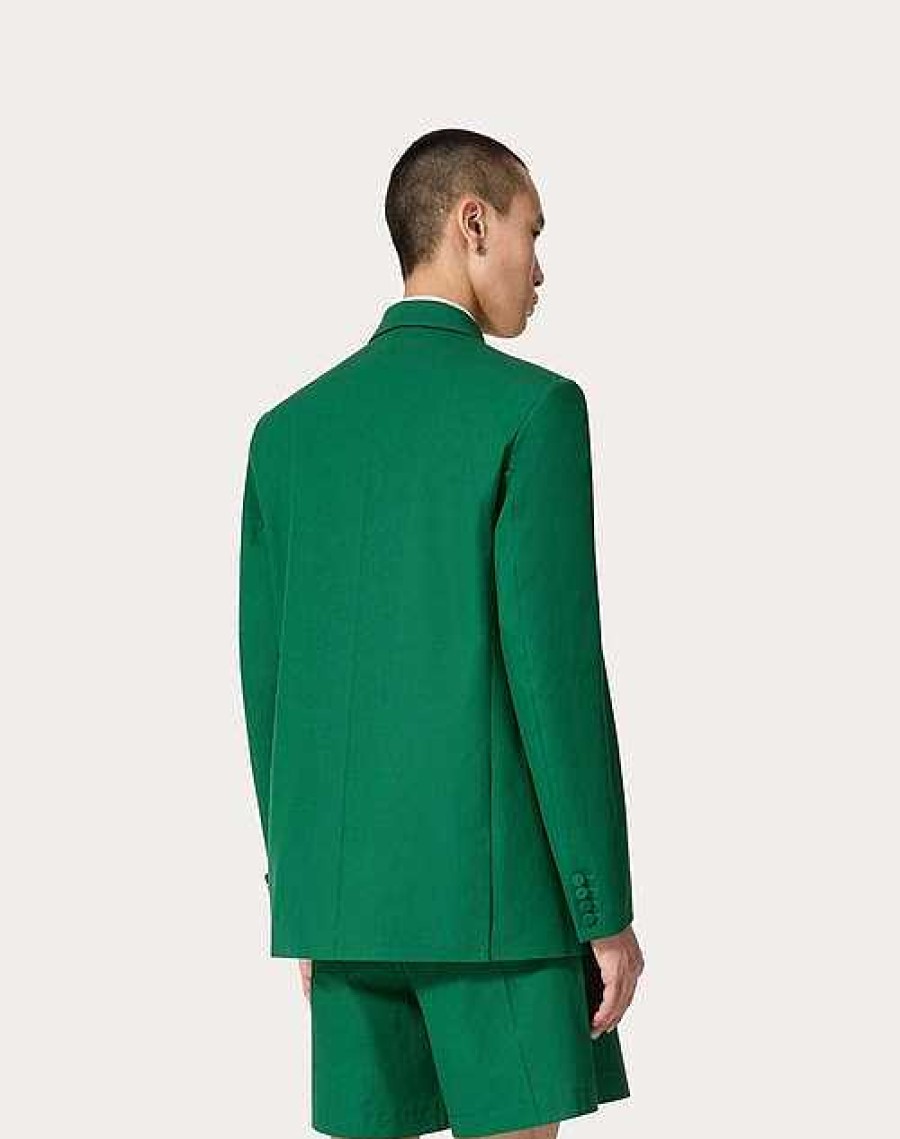 Valentino Double-Breasted Jacket In Stretch Cotton Canvas | Coats And Blazers