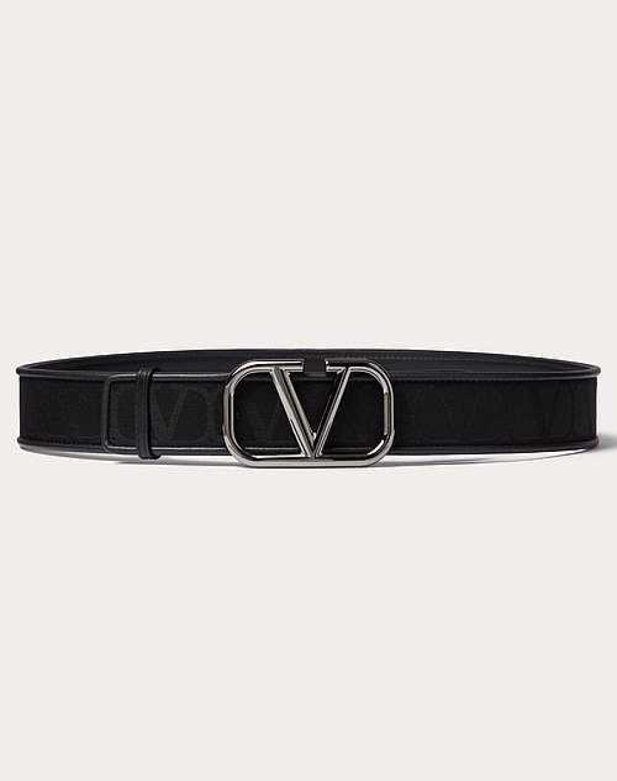 Valentino Toile Iconographe Belt In Technical Fabric With Leather Details | Belts