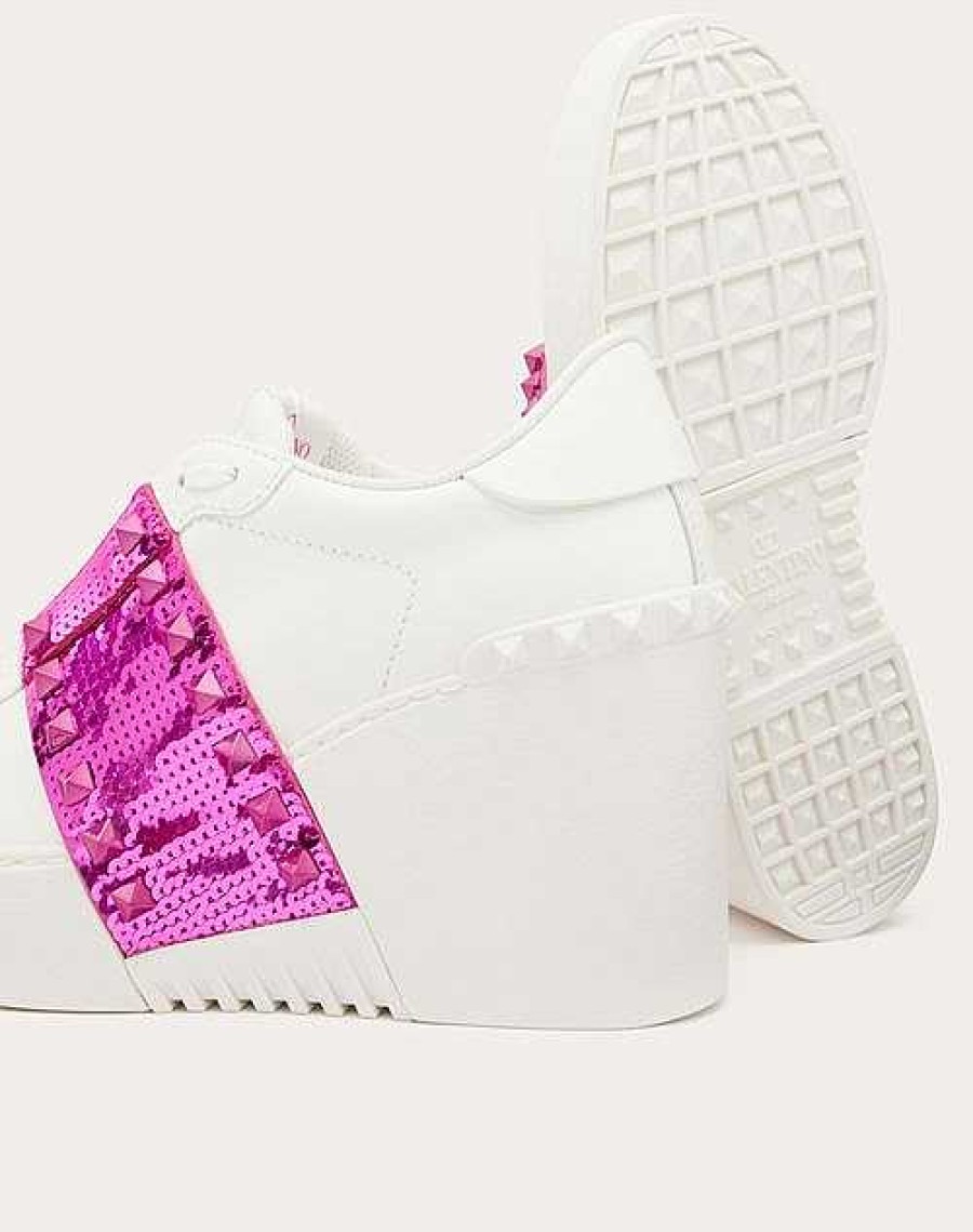 Valentino Open Disc Wedge Sneaker In Calfskin With Sequin Embroidery 85Mm | Sneakers