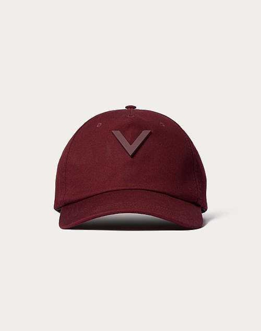 Valentino V Detail Cotton Baseball Cap With Metal V Applique | Hats And Gloves