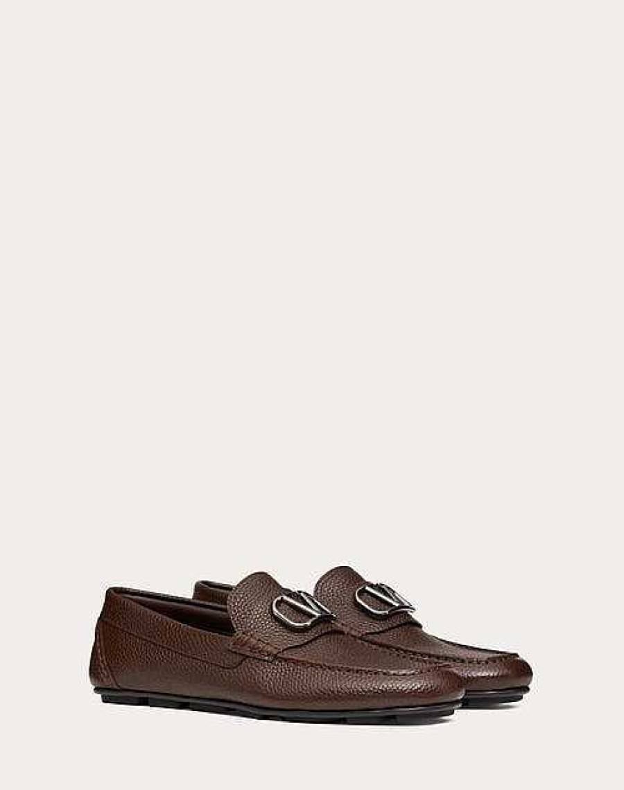 Valentino Vlogo Signature Grainy Calfskin Driving Shoe | Lace-Ups And Loafers