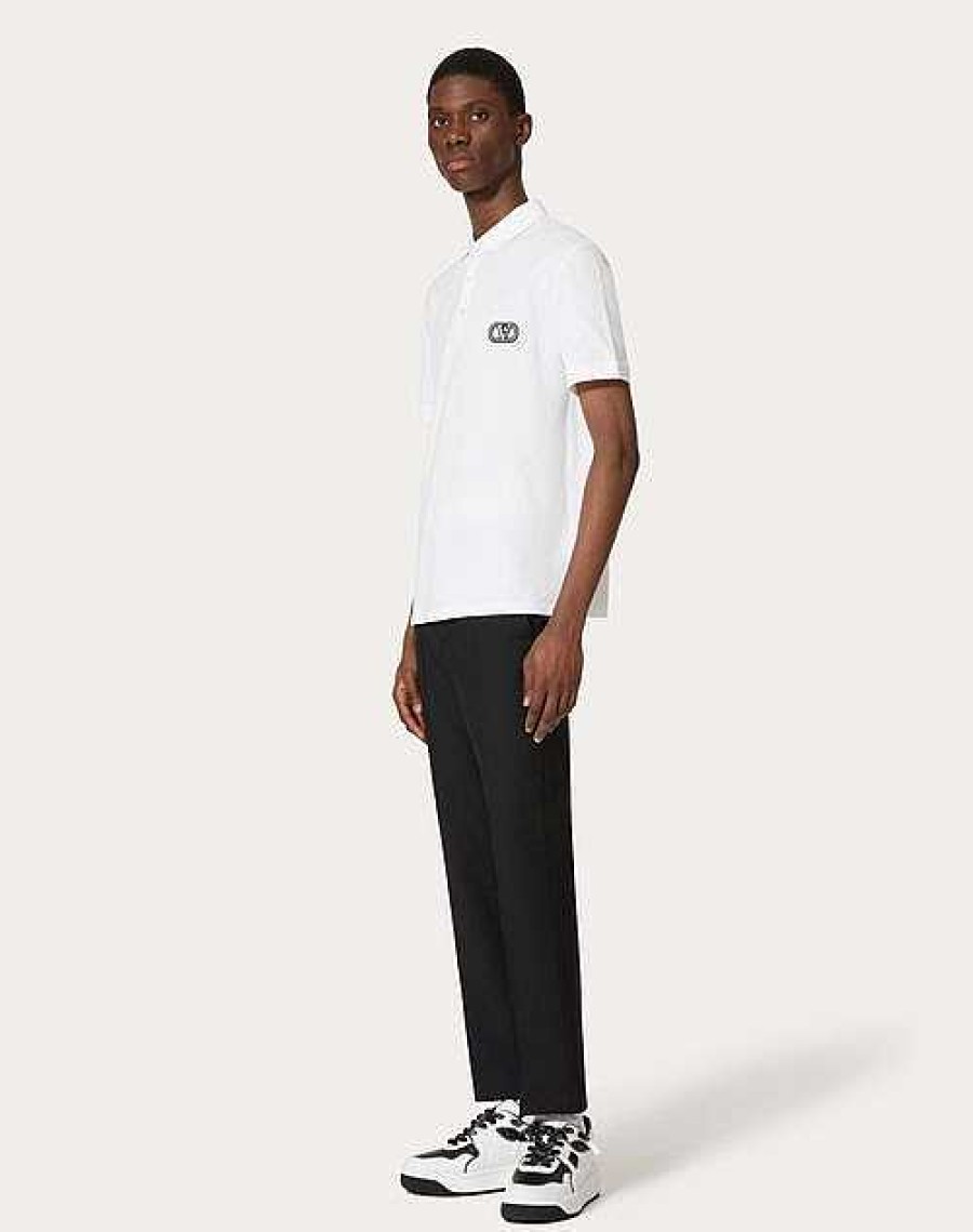 Valentino Cotton Pique Polo Shirt With Vlogo Signature Patch | T-Shirts And Sweatshirts