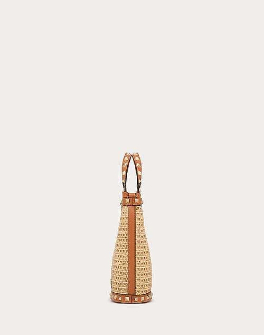 Valentino Mini Rockstud Raffia Shoulder Bag | Totes