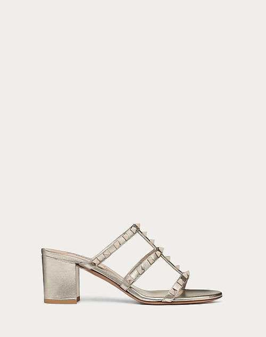 Valentino Rockstud Metallic Calf Leather Slide Sandal 60 Mm | Sandals