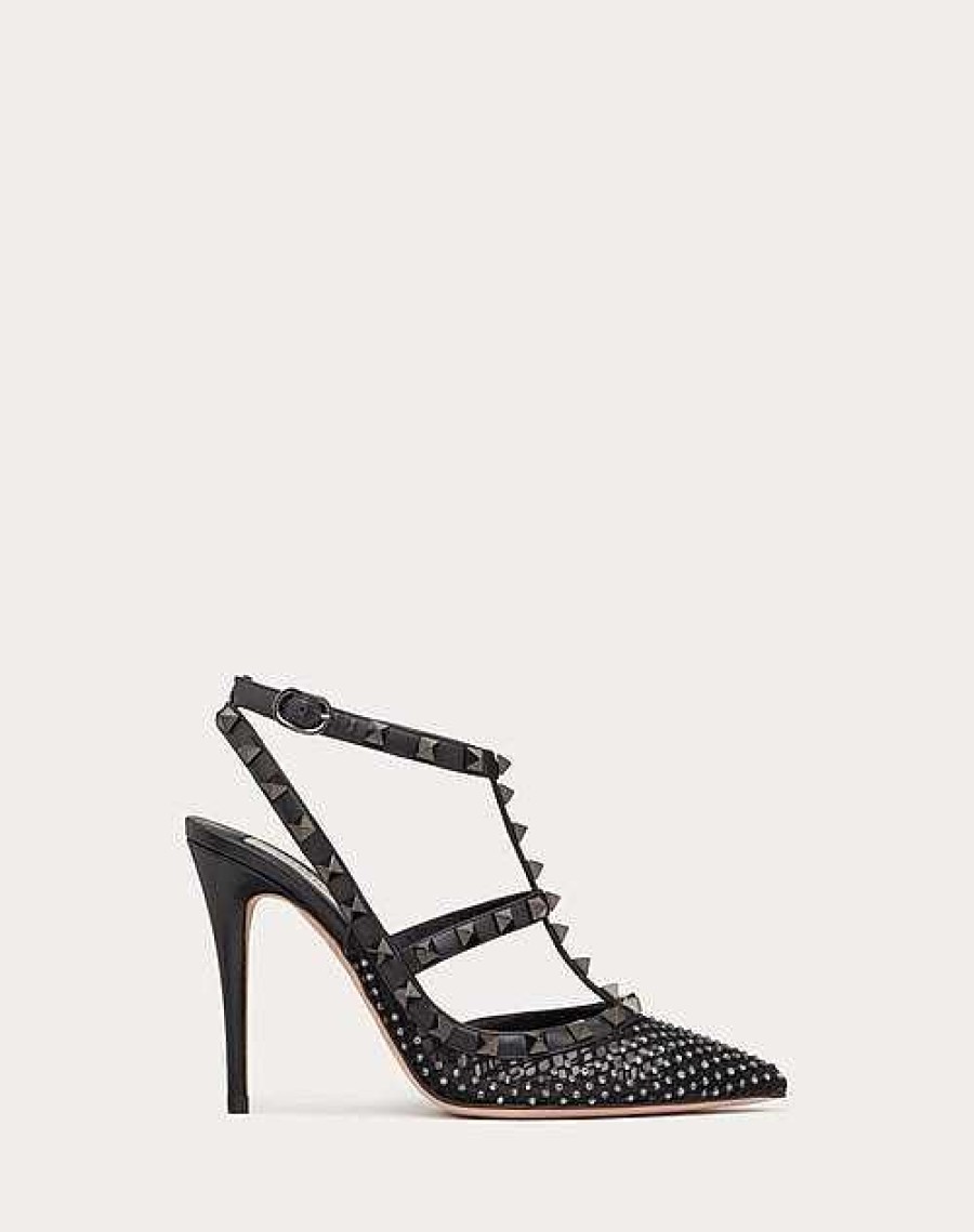 Valentino Rockstud Mesh Pump With Crystals And Straps 100Mm | Pumps