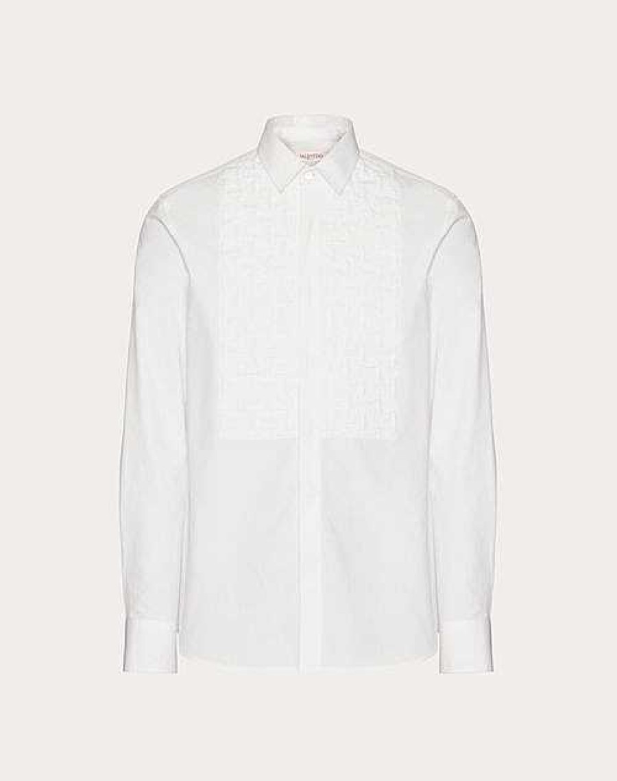 Valentino Cotton Poplin Shirt With Embroidered Plastron | Shirts