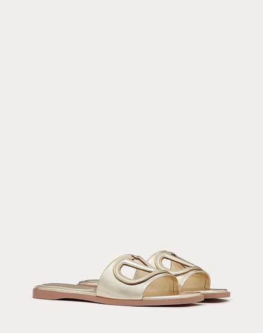 Valentino Vlogo Cut-Out Laminated Nappa Leather Slide Sandal | Slides And Thongs