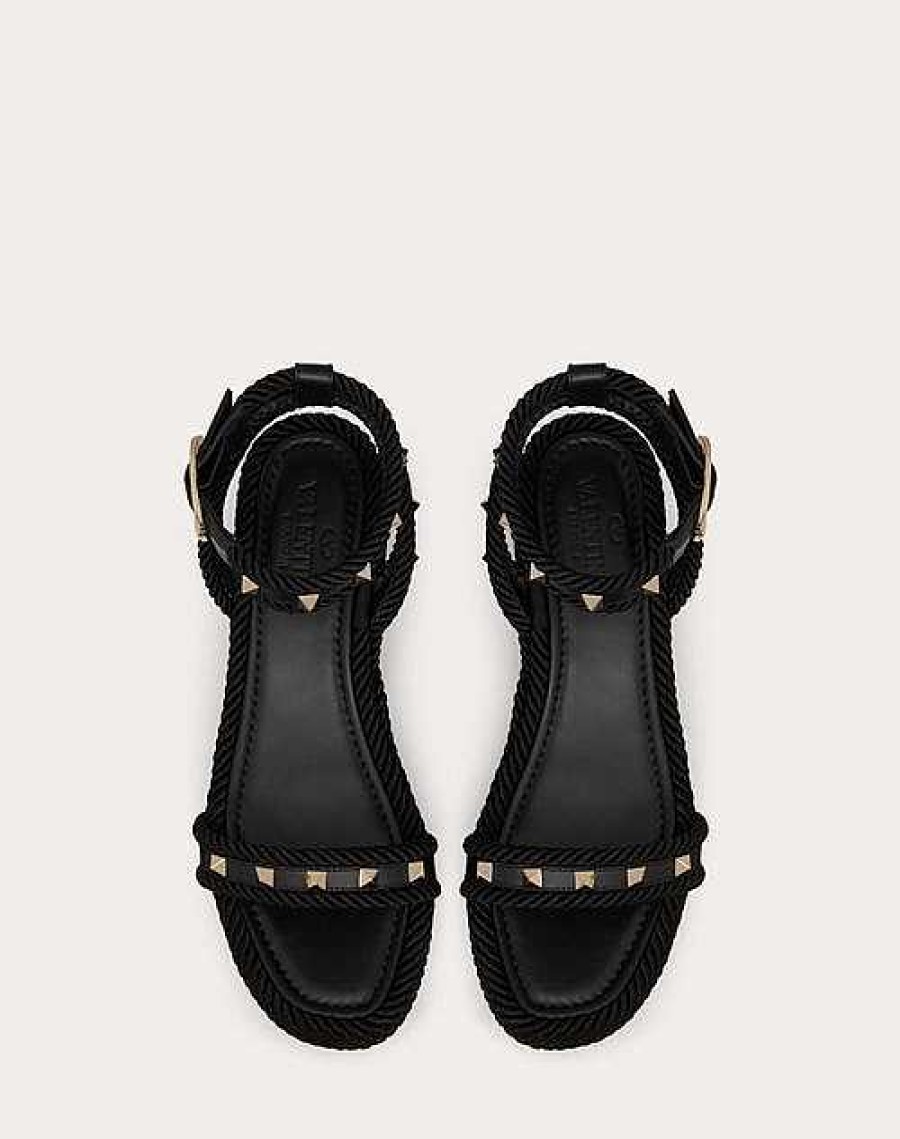 Valentino Rockstud Flatform Sandal In Calfskin 45Mm | Espadrilles And Wedges