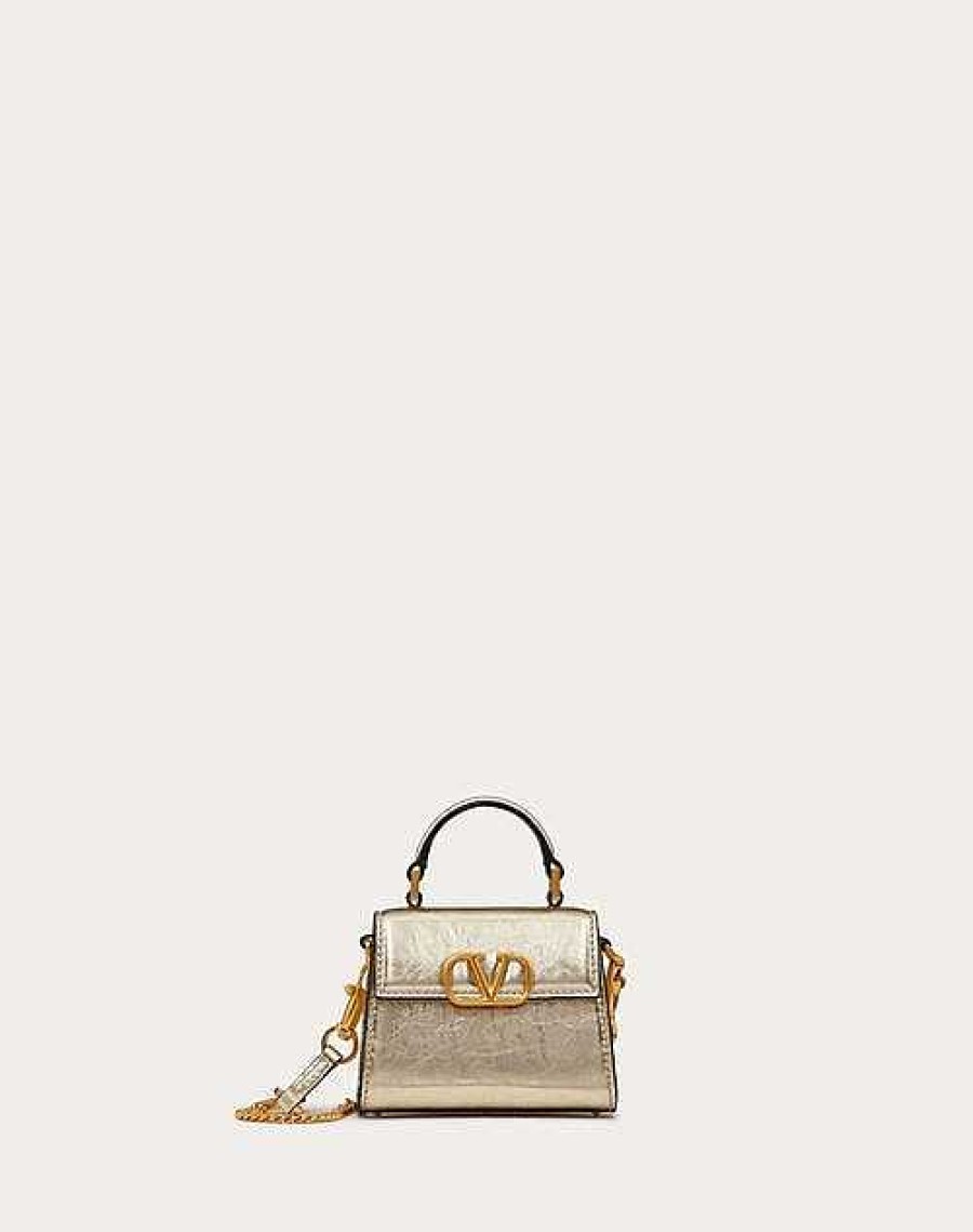 Valentino Micro Vsling Handbag In Metallic Calfskin | Shoulder Bags