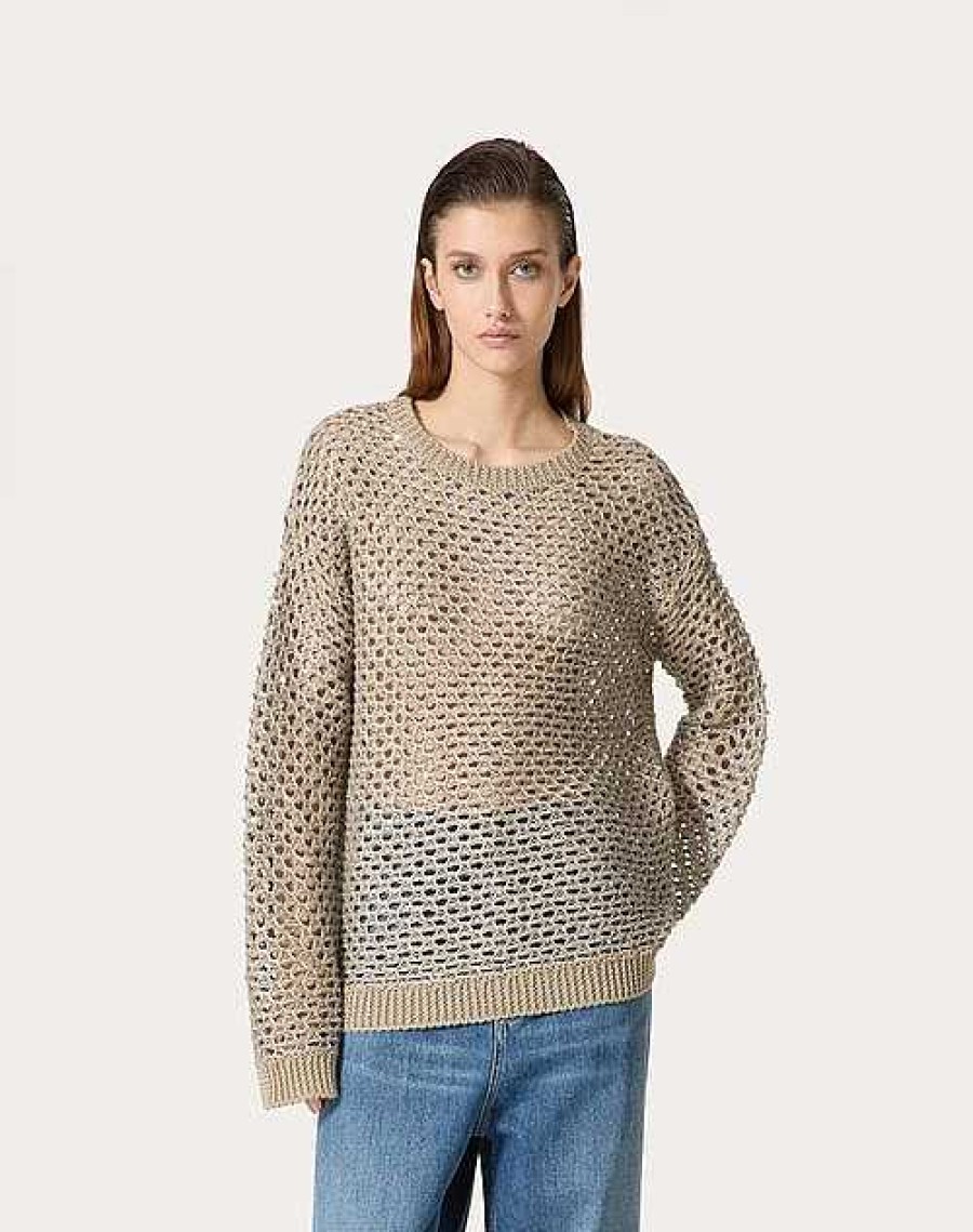 Valentino Linen Pullover With Paillettes | Knitwear