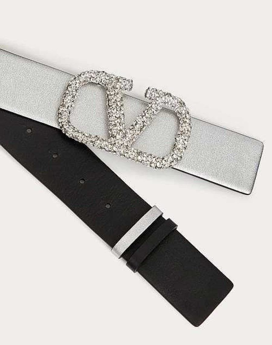 Valentino Reversible Vlogo Signature Belt In Metallic Calfskin 40 Mm | Belts