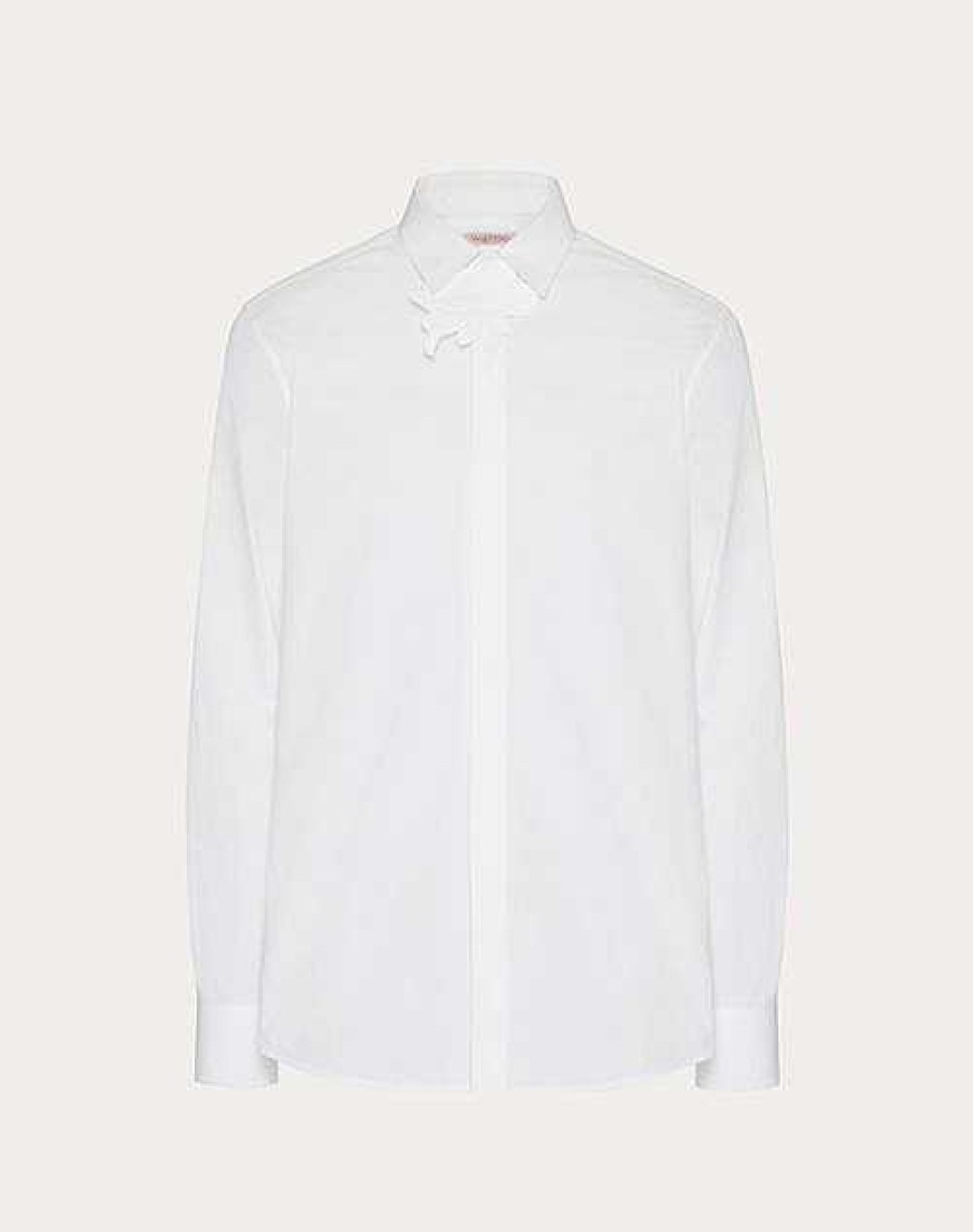 Valentino Long-Sleeved Cotton Poplin Shirt With Flower Patch | Shirts