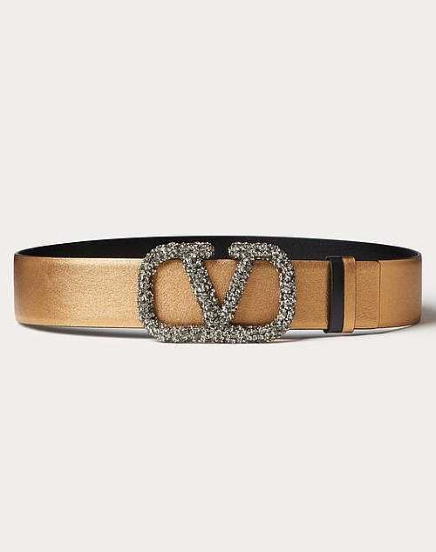 Valentino Vlogo Signature Reversible Belt In Metallic Shiny Calfskin 40 Mm | Belts