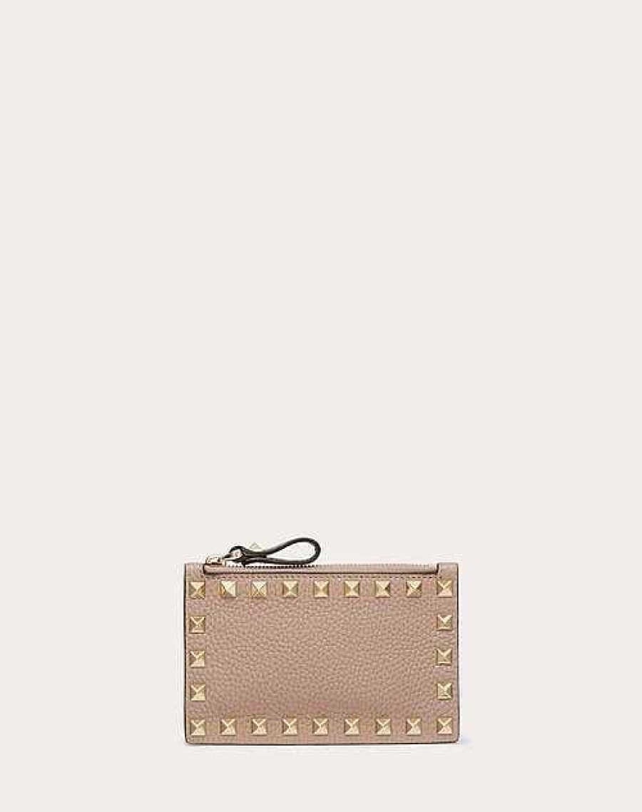 Valentino Rockstud Grainy Calfskin Cardholder With Zipper | Wallets And Small Leather Goods