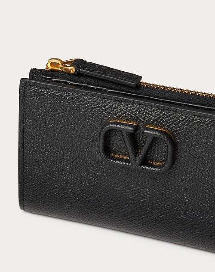 Valentino Vlogo Signature Grainy Calfskin Cardholder Wth Zipper | Wallets And Small Leather Goods