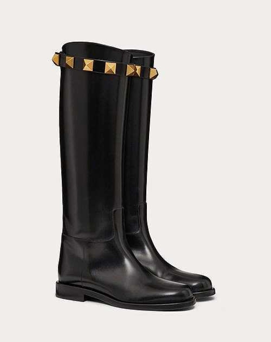 Valentino Calfskin Leather Roman Stud Boot 15Mm | Boots