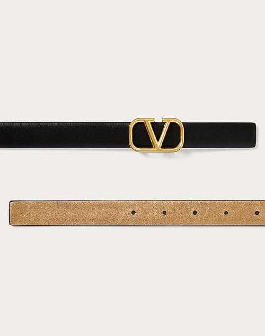 Valentino Vlogo Signature Reversible Belt In Shiny And Metallic Calfskin 20Mm | Belts