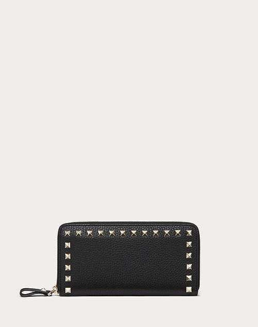 Valentino Rockstud Grainy Calfskin Zippered Wallet | Wallets And Small Leather Goods