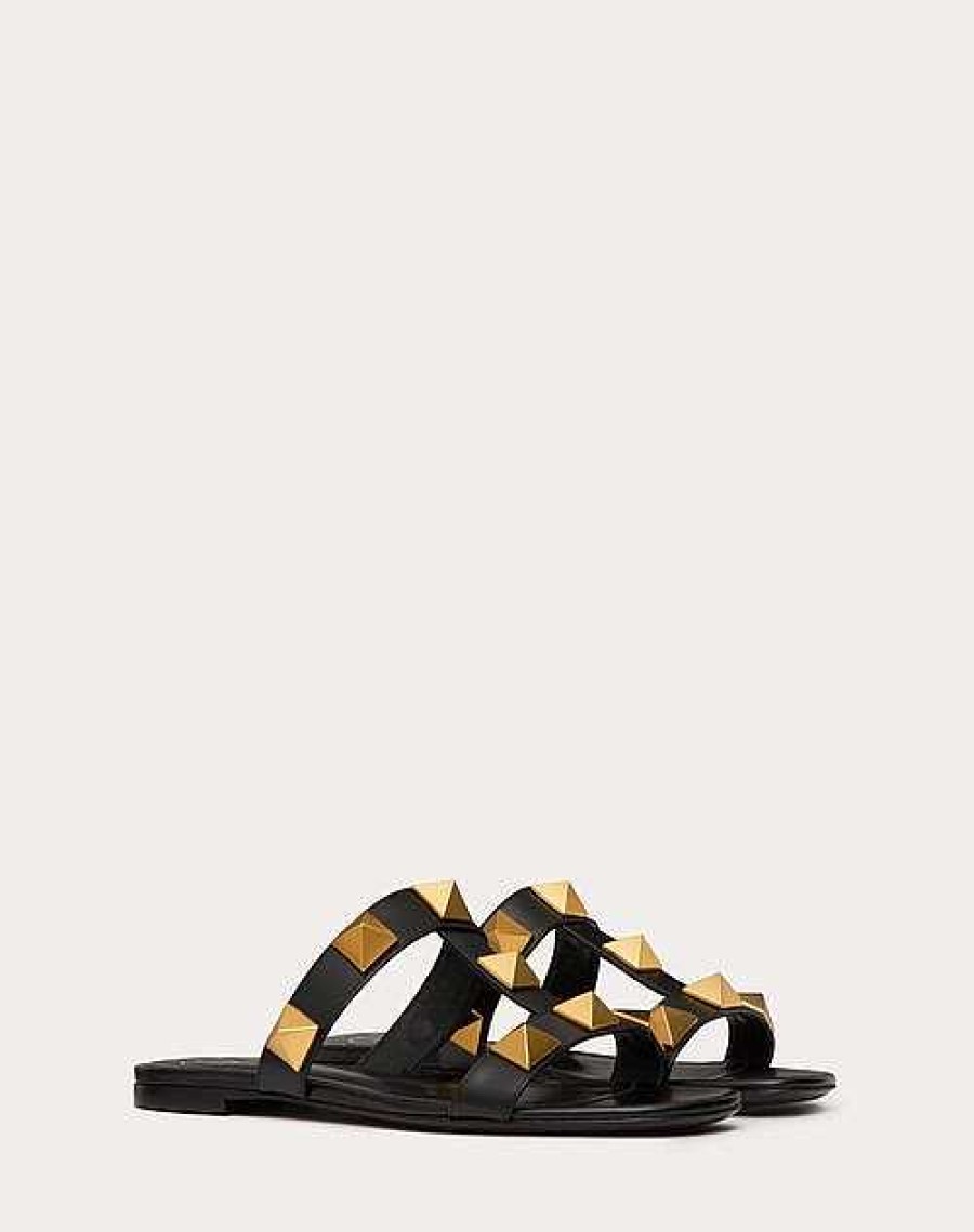 Valentino Flat Roman Stud Calfskin Slide Sandal | Slides And Thongs