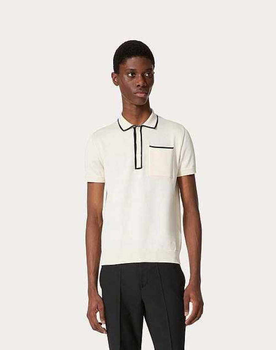 Valentino Cotton Polo Shirt With Signature Vlogo Embroidery | Knitwear