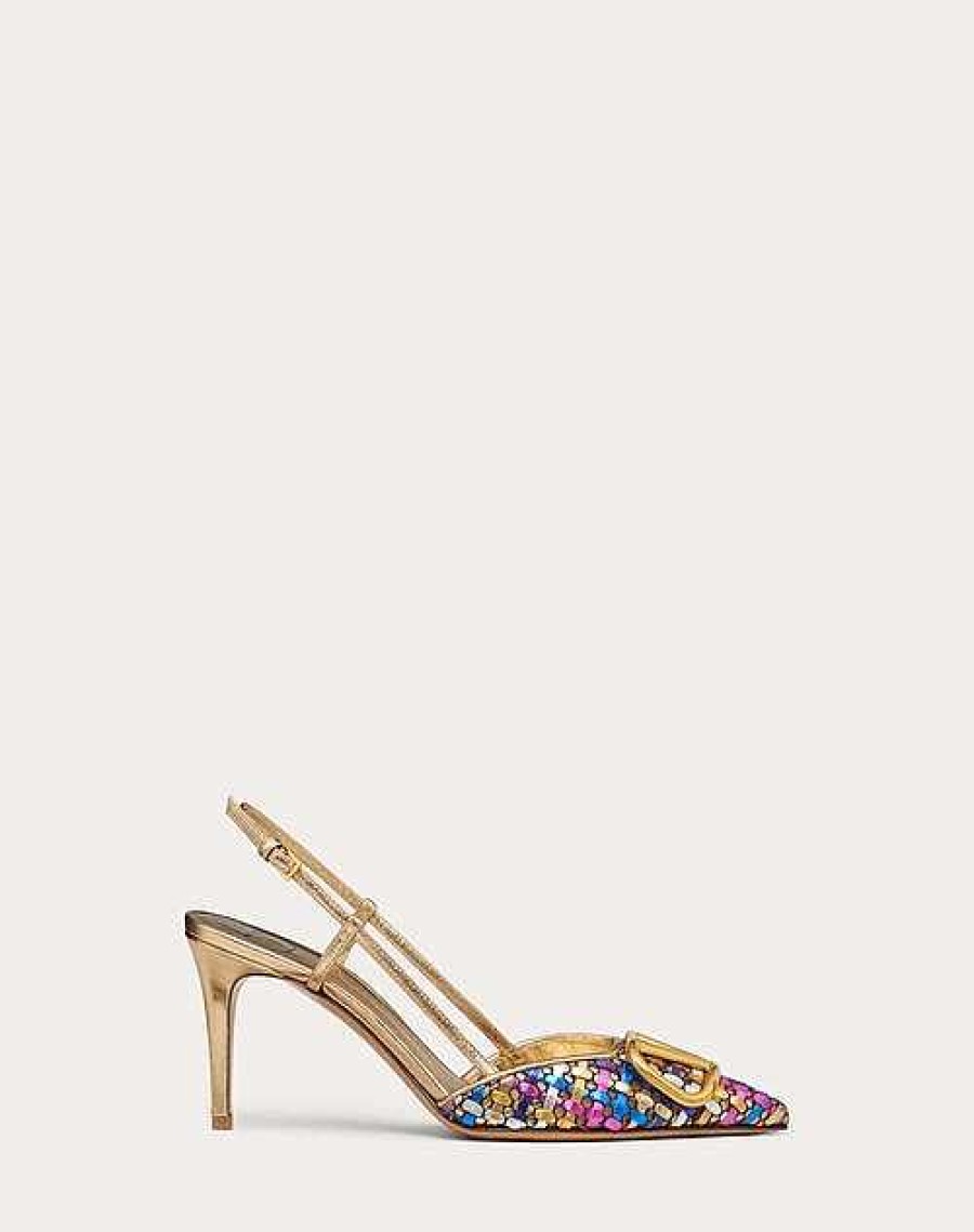 Valentino Vlogo Signature Slingback Pump In Woven Metallic Nappa 80Mm | Pumps